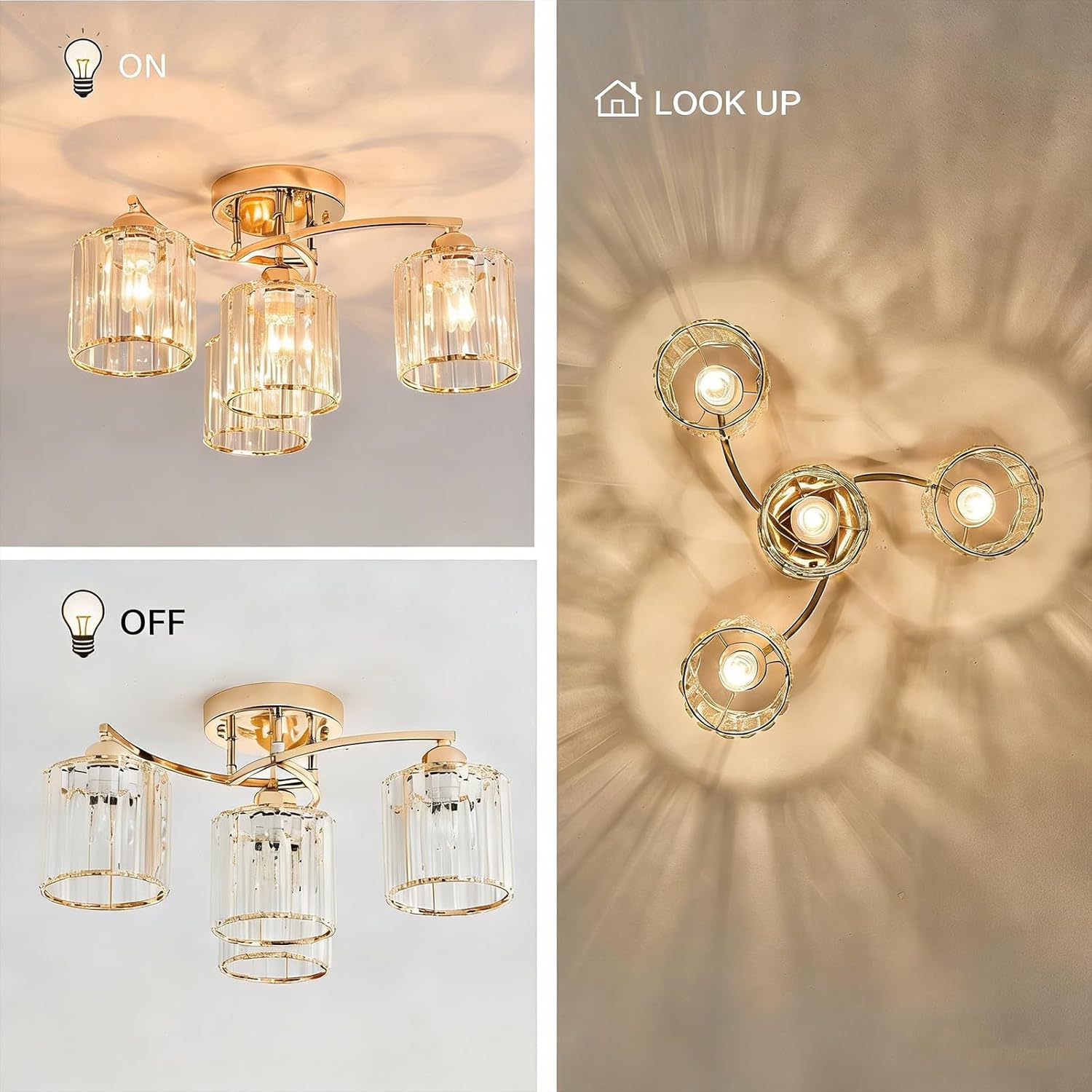 Crystal Chandelier, Modern Elegant Ceiling Light E26 Base Easy Installation Durable Metal Frame for Living Room Bedroom Dining Room,Golden