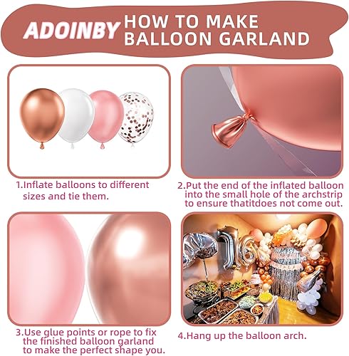 Vista 72 de Kit de arco de globos rosados, 140 globos color rosa metálico claro pastel y blanco con guirnalda de globos de confeti rosa para cumpleaños, bodas