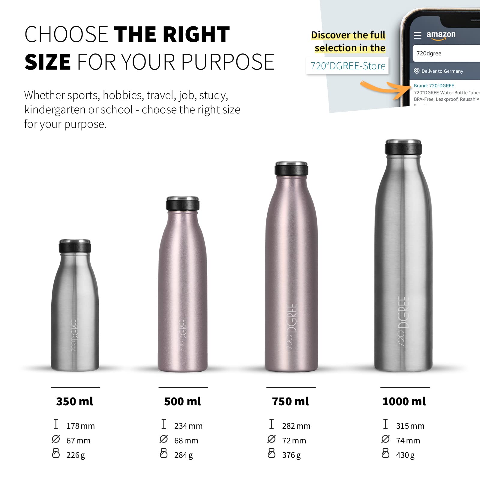 720°DGREE Vaccum Insulated Water Bottle “milkyBottle“, 500 ml, BPA-Free, Leakproof, Thermo Stainless Steel Flask, Kids - Image 3
