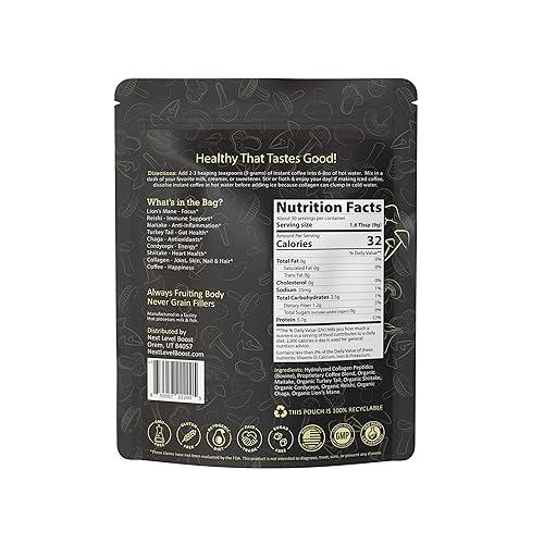 Miniatura 2 de Café instantáneo de hongos  Champiñones orgánicos, 9.52 oz, 30 porciones, bebida alternativa de café alternativo de café de Next Level Boost con