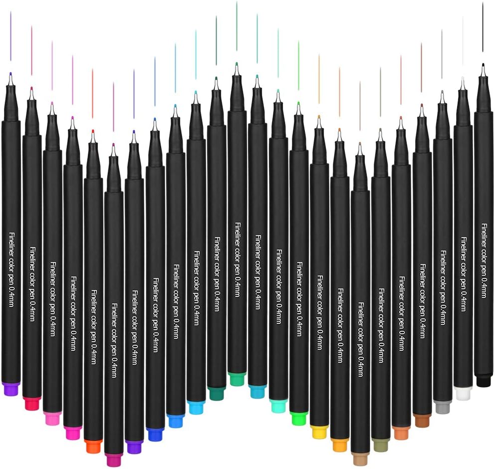 24 Pieces Colored Pens, 0.4mm Fineliner Drawing Journal Pens, Porous Fine Point Markers, Perfect for Coloring Book & Calendar Note Coloring Art Projects or Journal Supplies