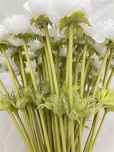 Miniatura 5 de Ramo de flores artificiales de anémona PU toque real decoración del hogar de la habitación (blanco)