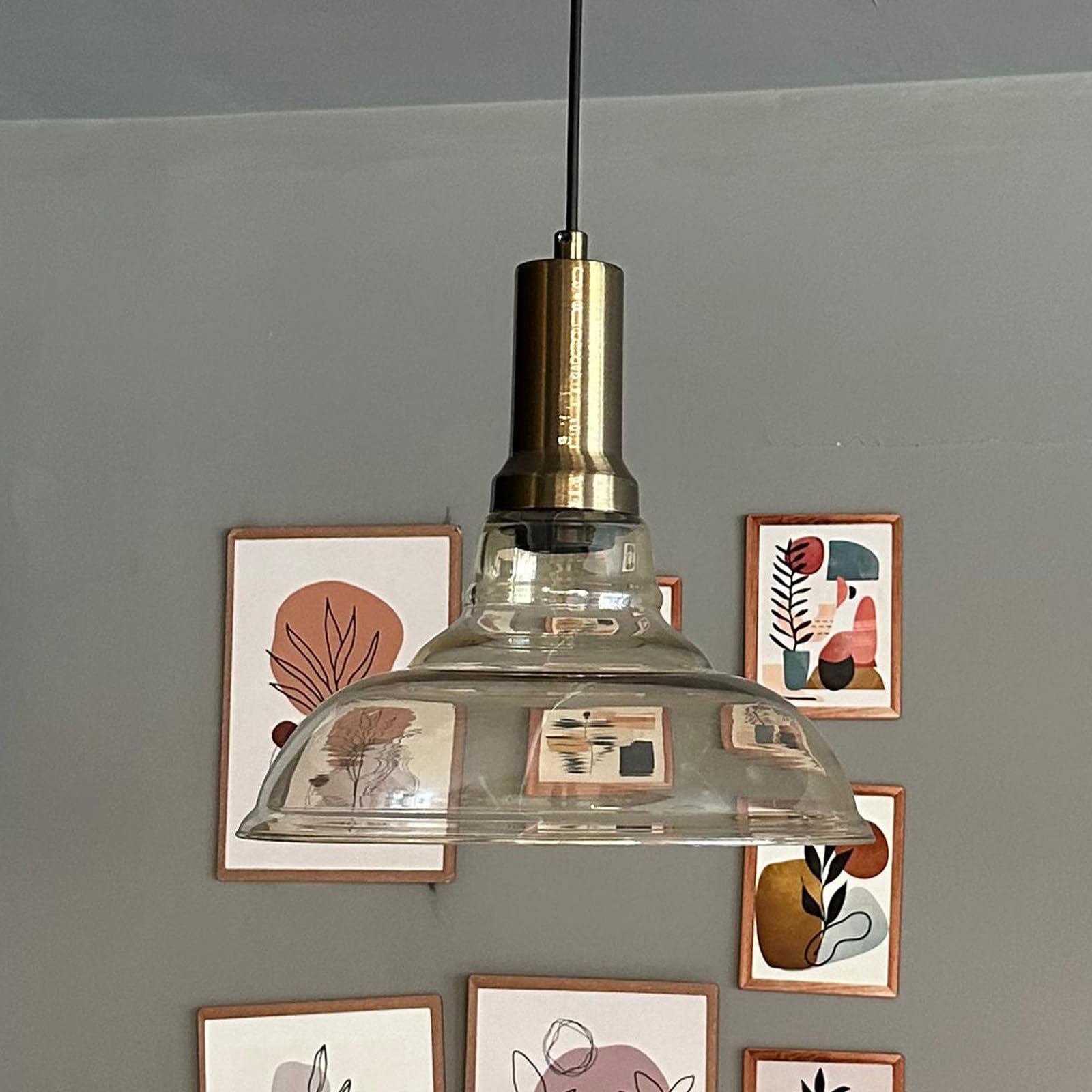bamyum Vishi Hanging Lamp Glass, Pendant Light 27 cm, Modern Metal Kitchen Island Lights, E27 Glass Lamp Shades, Hanging Light for Living Room and Dining Room, Industrial Pendant Light