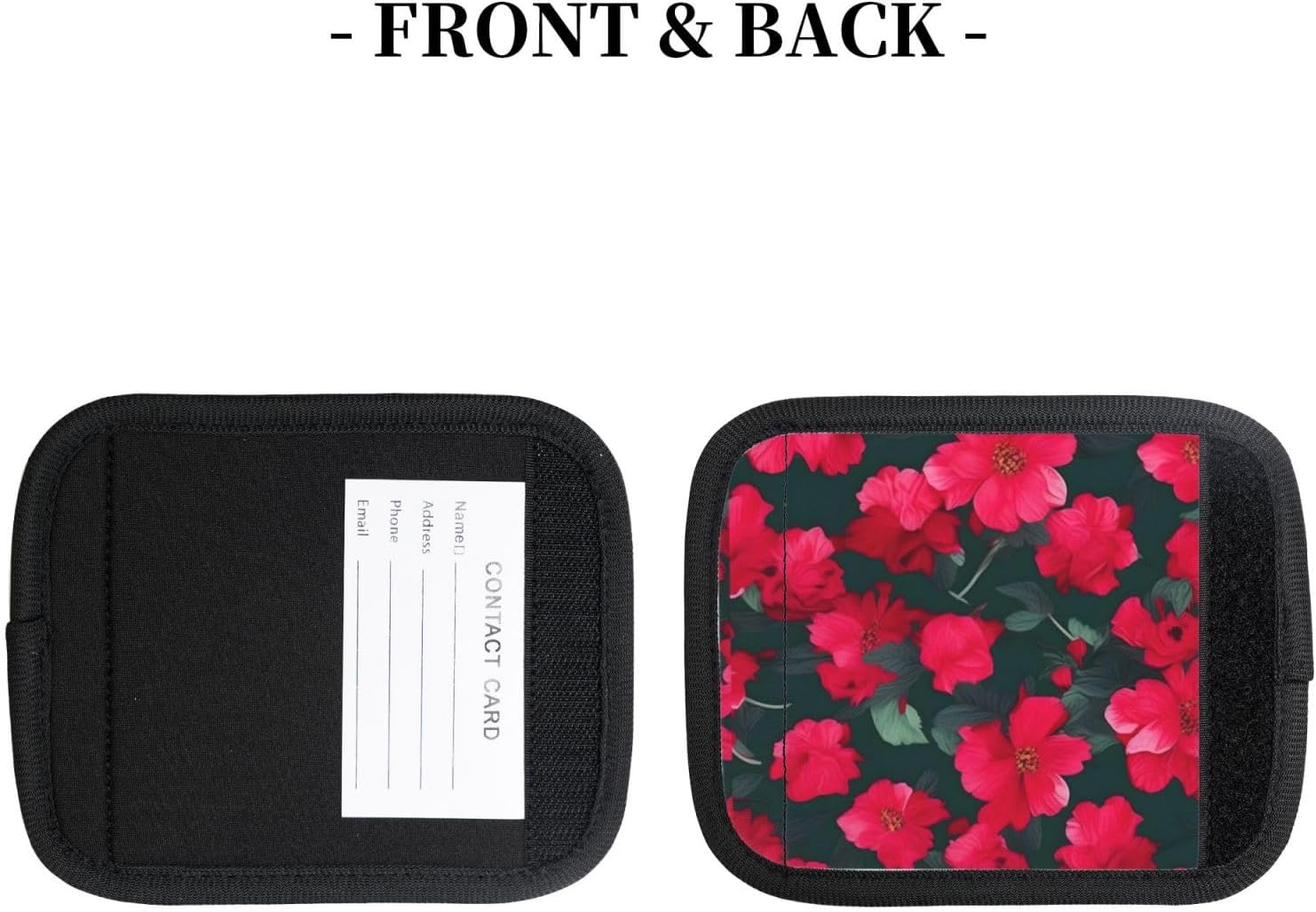 Red Pink Flower Print Neoprene Luggage Handle Wraps for Travel Handle Grip Luggage Identifier Suitcase 2Pcs