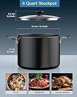 Vista 2 de Cook N Home Nonstick Stockpot with Lid 8-QT, Professional Deep Cooking Pot Canning Cookware Stock Pot with Glass Lid, Black Negro
