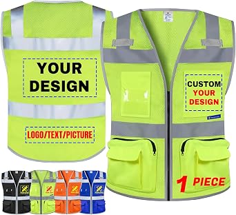 BeautyWill Custom Logo Safety Vest Class 2 High Visibility Reflective Vest for Men - Personalized Logo Team Vest