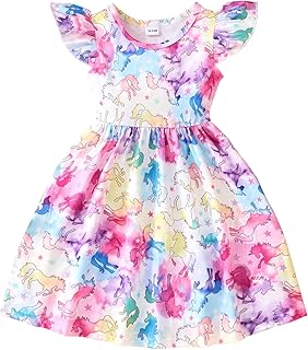 Toddler Little Girls Casual Dresses Short Sleeve Crew Neck Graphic Cartoon Dress for 2-8 Years - Buy now