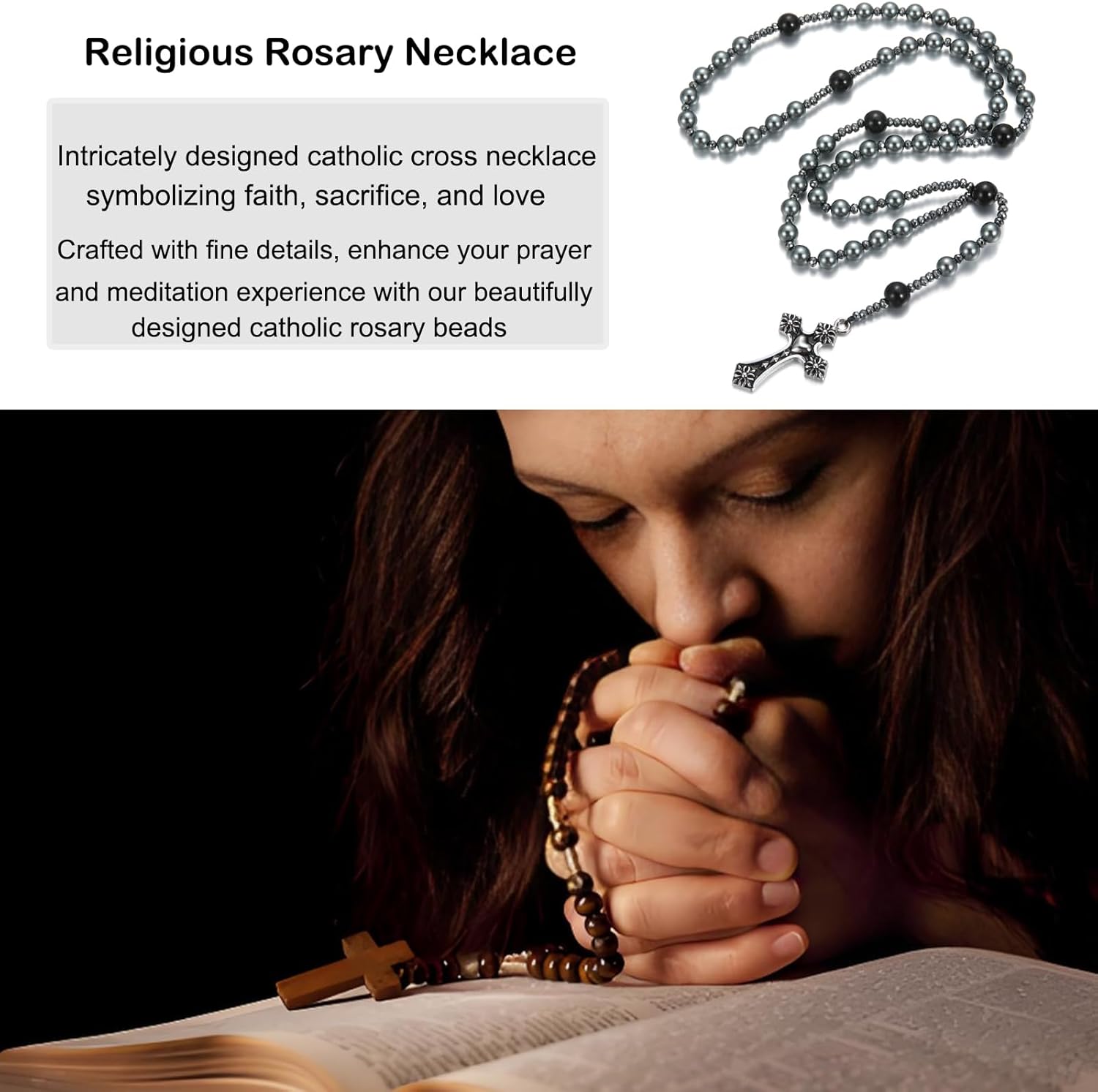 Pearl Rosary,Pearl Cross Necklace for Women,Artificial Pearl Necklace,Rosarios Catolicos,Long Cross Rosary Necklace - Image 7