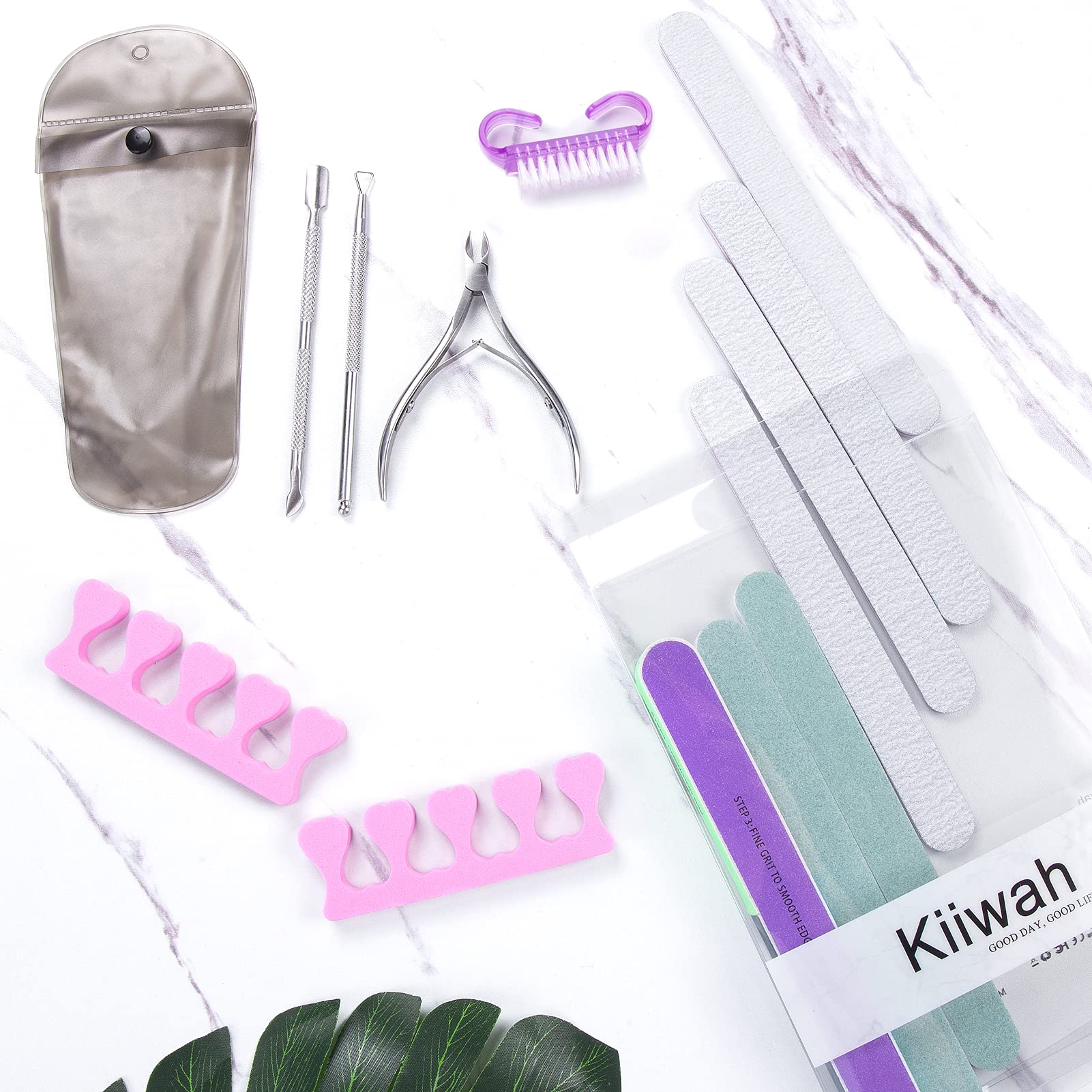 Kiiwah 13pcs Lot de Limes à Ongles Professionnelle et Pousse Coupe Cuticule, Bloc Polissoir Ongles 7 Faces avec Brosse Ongles et Separateur Orteil pour Femmes Manucure