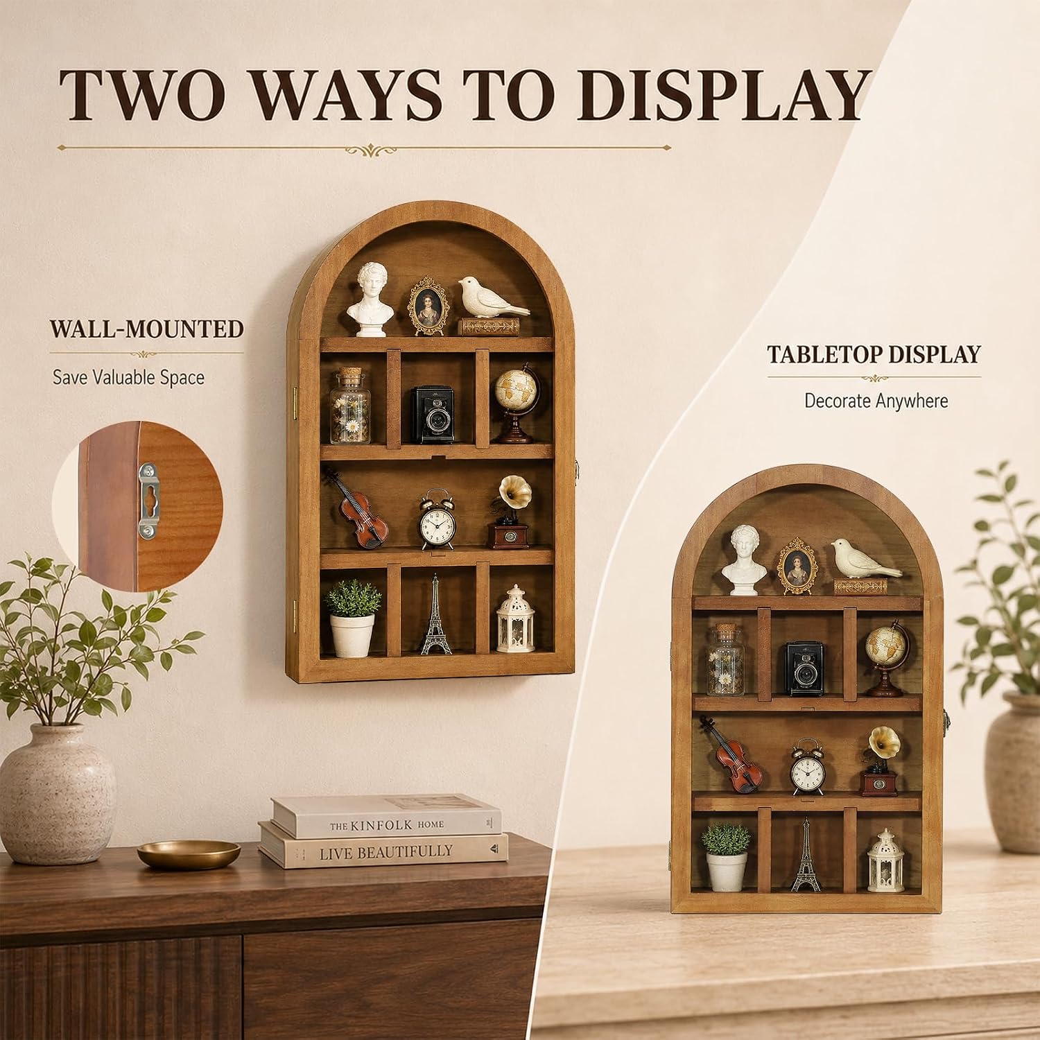 Trinket Shelf Wooden Shadow Box Display Case Vintage Hanging Shelves
