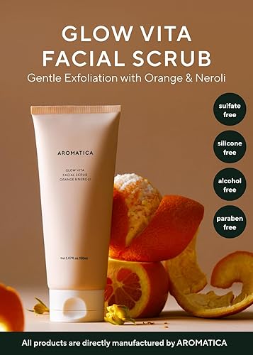 Miniatura 2 de AROMATICA Glow Vita Facial Scrub Orange & Neroli 5.1 fl oz - Limpiador doble, revitaliza tu piel con exfoliante facial vegano con infusión de