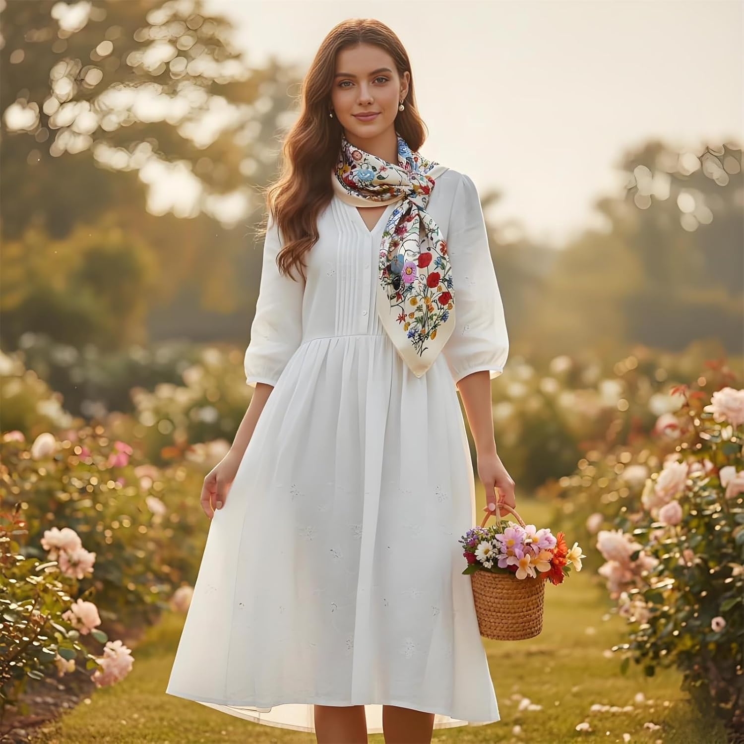 Premium Floral Scarf for Women 35x35 Square Silk Feel-Lightweight Scarves Headscarf Bandanas Wrapping Handbag - Image 4