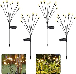 8LED Garden Lights, New Upgraded Swaying Light, Sway by Wind, Solar Firefly Lights Outdoor Waterproof Landscape Decoration Lights, Yard, Pathway, Parties, Warm White(4 Pack)