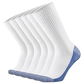 KMM Men Cotton Full Thick Cushion Crew Socks Moisture Control Heavy Duty Work Boot Warm Thermal Wicking Sweat Anti Blisters(White Blue L)