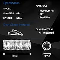 Vista 5 de Manguera de ventilación para secadora de 4 pulgadas y 5 pies, conducto de aire flexible, papel de aluminio resistente extra grueso (6 capas) con 2