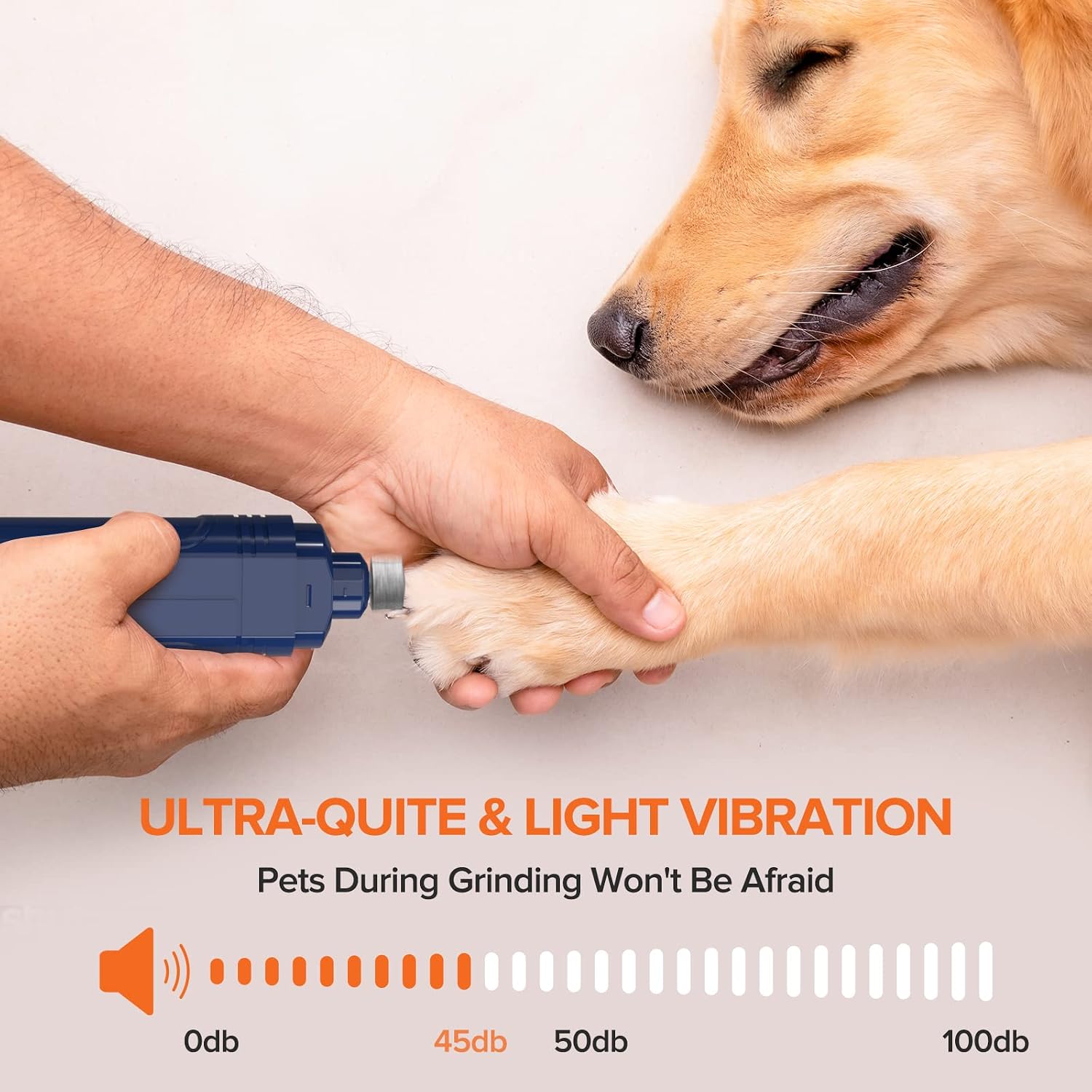 Wnoke WK001 Pet Nail Grinder with LED lights illuminating a dog's paw