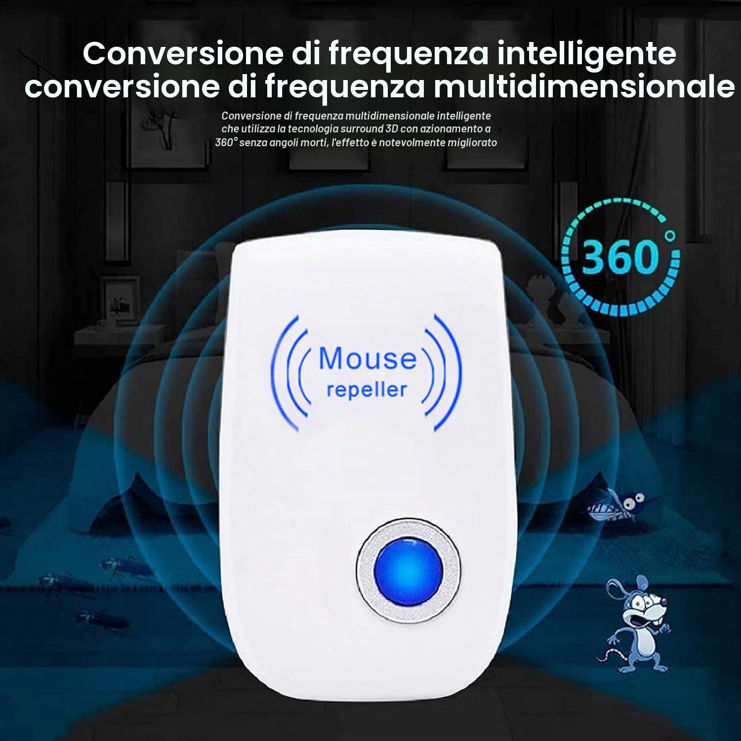 Ultrasuoni Topi e Ratti Repellente per Ratti Ultrasonico Repellente Contro Insetti Rassicurante per Bambini e Animali domestici per uso interno 8pcs