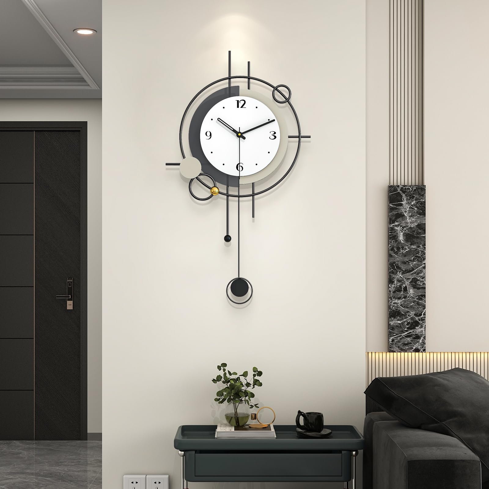 Horloge murale silencieuse à pendule : grande horloge en métal 33x55 cm sans tic-tac