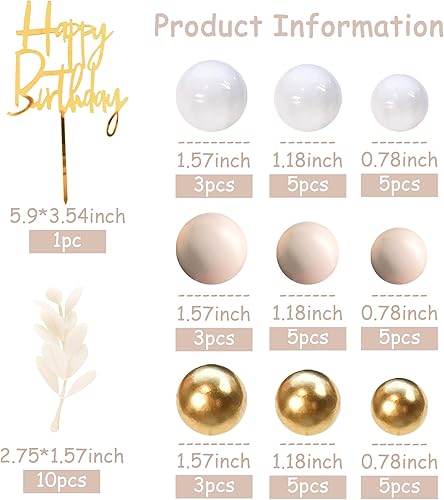 Miniatura 3 de Khaki Balls Cake Topper Boho Grass Cake topper Khaki White Gold Pearl Balls Happy Birthday Cake Decorations for Wedding Birthday Boho Themed