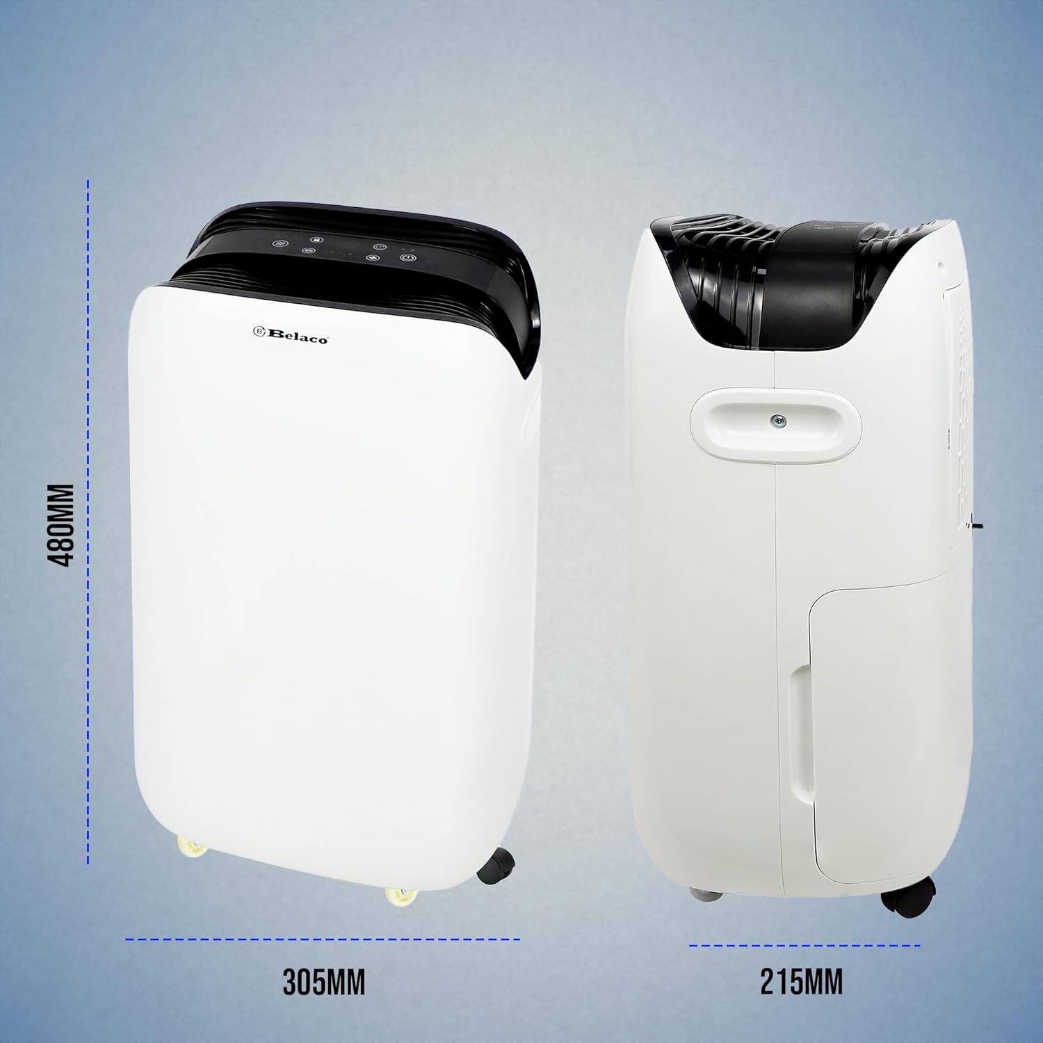 Diagram showing dimensions of the dehumidifier