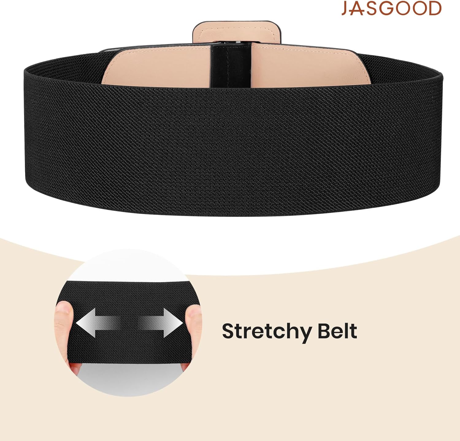 JASGOOD Women Wide Stretchy Belt for Dress Wide Suede Elastic Belt with Vintage Chunky Square Buckle - Image 6