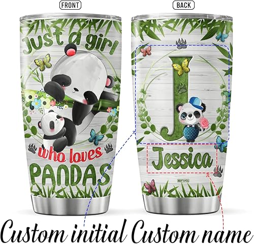 Miniatura 2 de Vaso de café personalizado con inicial de panda, taza de viaje con tapa, nombre personalizado, regalos de cumpleaños para mujeres, niñas, mamá,