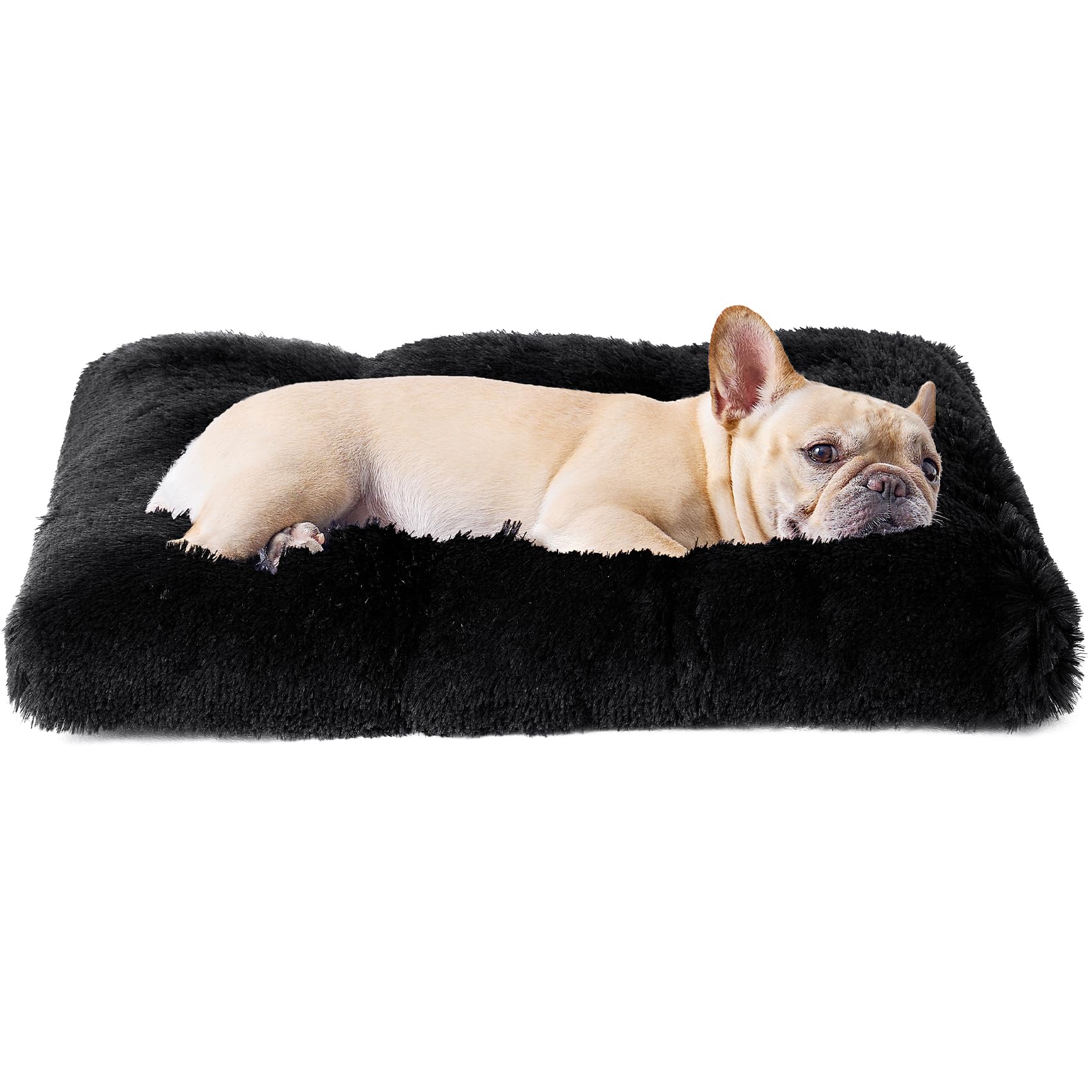 EHEYCIGA Fluffy Dog Crate Bed for Medium Dogs, Plush Faux Fur Dog Crate Pad, Calming Anti Anxiety Medium Dog Bed for Crate, Washable Soft Warm Dog Crate Mat with Non-Slip Bottom, Black