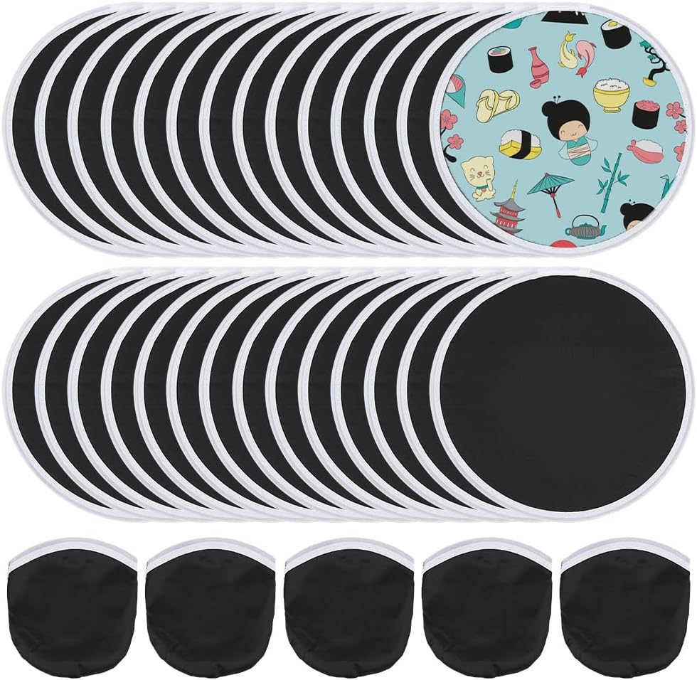 BENECREAT 30 Pcs 9.8inch Black Foldable Flying Disc Fan with Bag, Nylon Sublimation Fans for Beach Parties, Family Activities