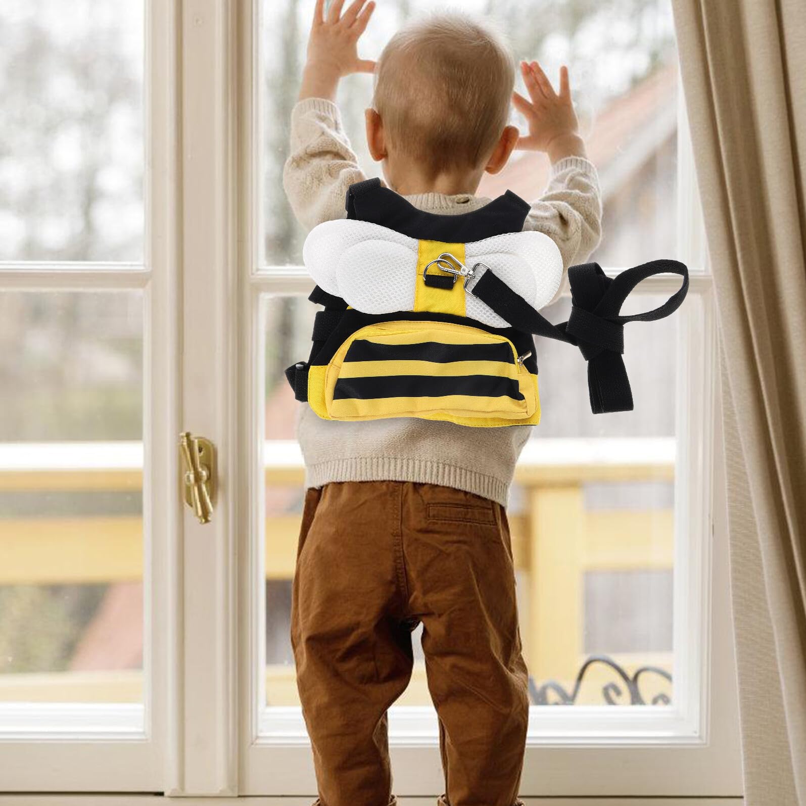 Porte-Épaule Garçon Fille Anti-perte avec Harnais Réglable et Laisse de Sécurité pour Promenade Extérieure Design Abeille Ludique Confortable et Polyvalent