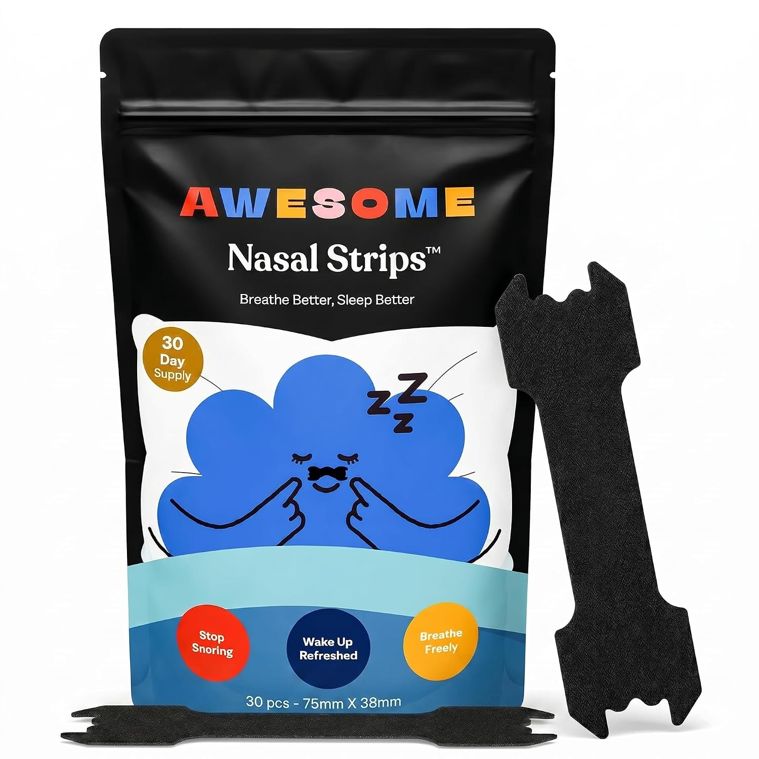 AWESOME Nasal Strips for Snoring Relief & Easy Breathing, 30 Count | Drug-free, spring-action nostril lift, sweat-resistant hold, skin-s deal on Amazon