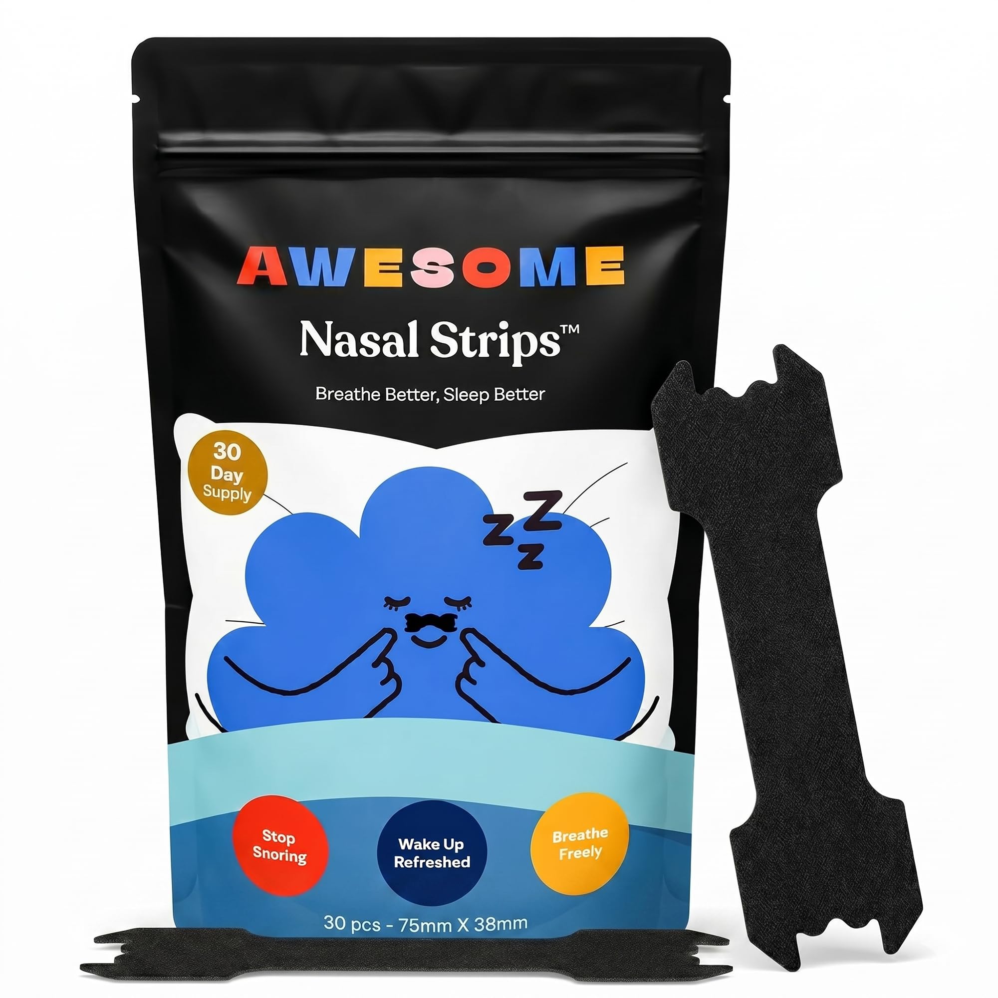 AWESOME Nasal Strips for Breathing & Snoring Relief, 30 Strips – Strong Hold Nose Strips for Better Airflow, Sleep & Sports Performance – Sweat-Resistant, Skin-Safe, CDSCO Approved