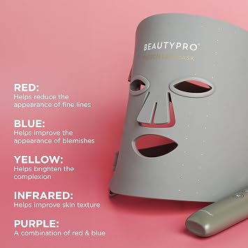 BEAUTYPRO LED Face Mask 5 Light Modes, Red Light Therapy for Skin Rejuvenation, Anti-Ageing Treatment Collagen Boost Smooth Wrinkles & Fine Lines USB-C Remote 432 LEDs for Home Use