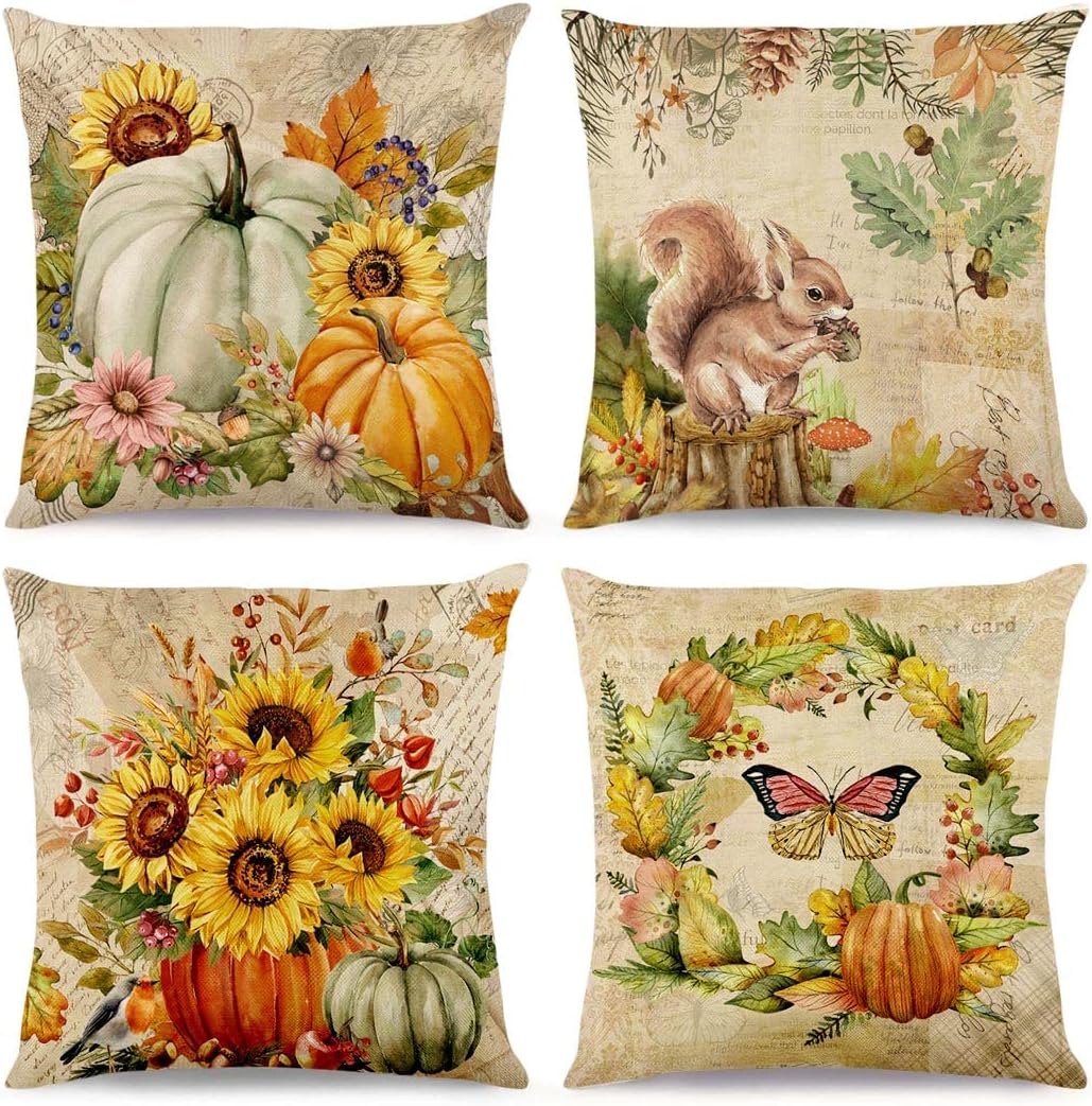 Juirnost Fall Pumpkin Pillow Covers 18x18 Inch Set of 4