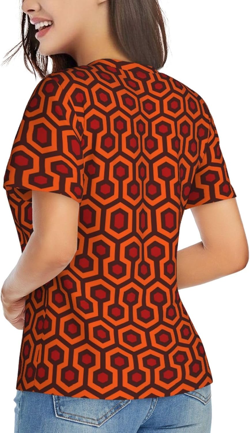 Womens Shining Overlook Print Short Sleeve V Neck T-Shirts Casual Breathable Tee Basic Summer Tops 2026
