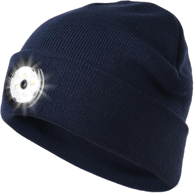 FURTALK LED Beanie Hat with Light USB Rechargeable 4 LED Head Torch Hat Night Walking Running Hat Warm Winter Hat with Light Built in Stocking fillers Ultra Bright Headlamp Gifts for Women Men Dad
