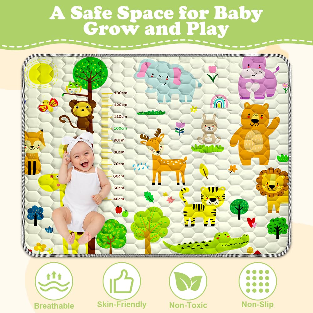 Aolso Tappeto Gioco Bambini,150x180cm Tappeto Neonato,Tappetone Neonato Pieghevole Morbido & Spessa,Perfetto per Bambini 1 2 3 Anni-Righello Animale