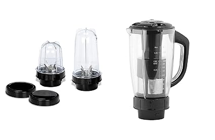 MasterClass Sanyo Deluxe Mixer Juicer jar and Bullet Jar Combo ABS Plastic Set of 2 Bullet Jars (530ml and 350ml) Plus 1 Juicer Jar 1500ml, Black TA