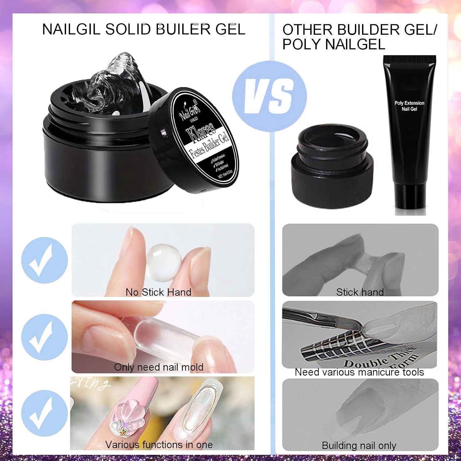 NAILGIL 3D Gel for Nail Art Hema Free, 4 Colors Solid Builder Sculpting Gel