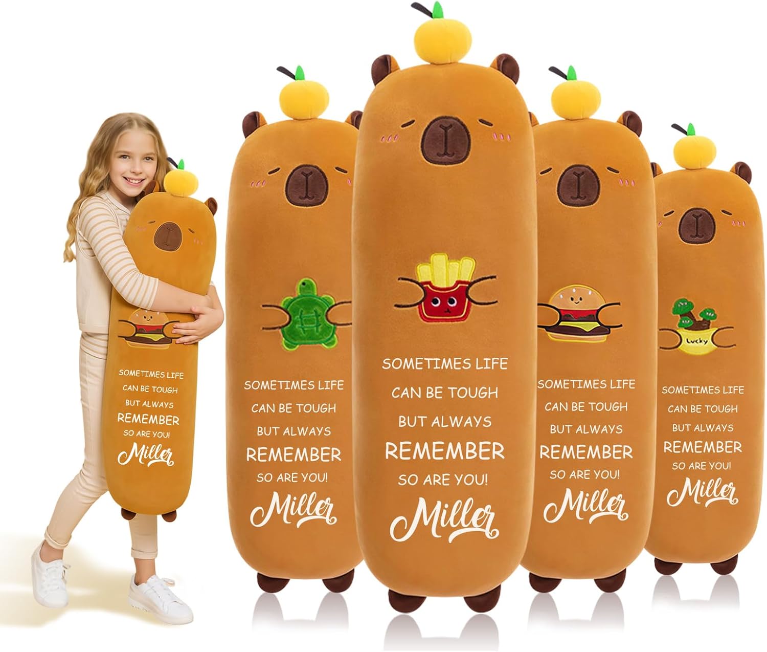 Custom Long Capybara Plush Body Pillow 4 Sizes, 43.3" Giant Capybara Stuffed Animal Plushies for Kids Girls, Cute & Soft Sleeping Pillow Personalized Birthday Gift