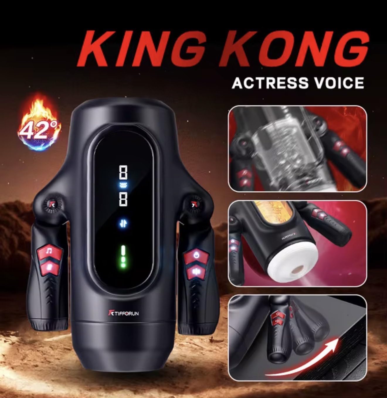 Mr. James Concepts – King K – Masturbatore maschile telescopico completamente automatico with riscaldamento, Actress Voice & LCD display – 10 – velocità ricaricabile USBe Penis Massage Machine