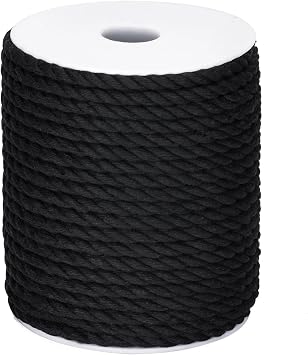 joycraft Macrame Cord, Black Cotton Rope, 6mm x 32Yard Natural White Cotton Macrame Rope, 3 Strand Twisted Cotton String for Wall Hanging, Plant Hangers, Macrame Supplies, DIY Crafts, Knitting