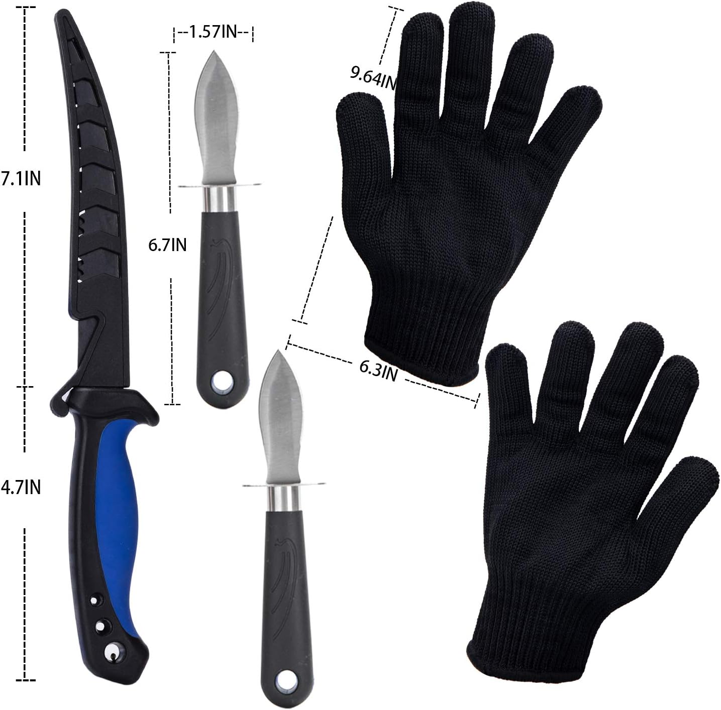 Fishing Knife Bait Knife Oyster Opener 4 Piece Set Includes,oyster knife2 piece，Fillet Knife With Coating and Scabbard,Large Anti-Cutting Gloves,Salt Water Resistant Seafood Tool Set Easy To Carry : Sports & Outdoors