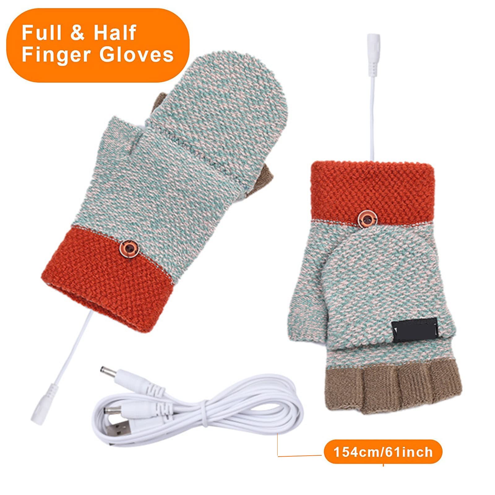 USB-handwarmer, warme handschoenen met volledige en halve vingers, USB-verwarmde wanten - draagbare handwarmers, laptophandschoenen, wanten voor paardrijden, hardlopen, skiën