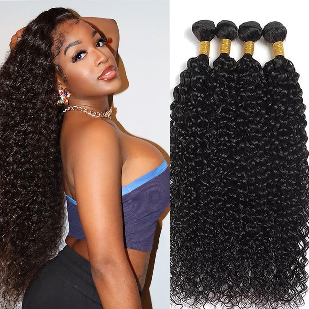 Human Hair Bundles Water Wave Full and Thick for Women Curly Burmese Human Hair Bundles 100% Unprocessed Wet and Wavy Hair Bundles Natural Black Color(30 inch)