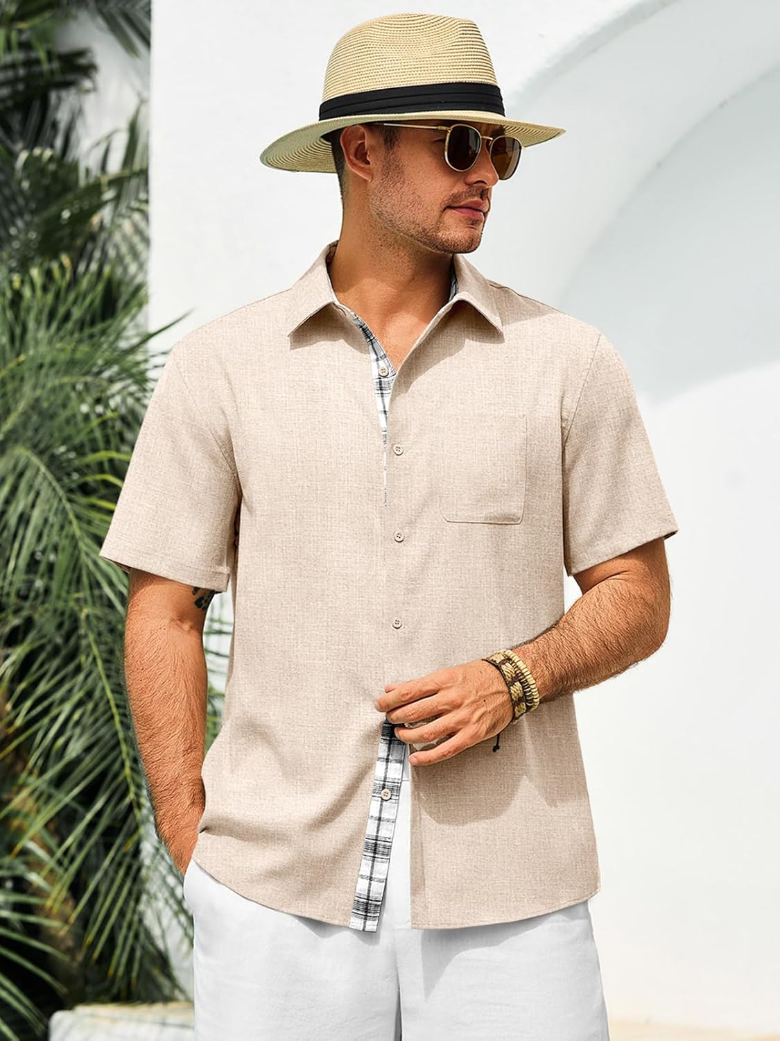 Runcati Mens Short Sleeve Shirt Button Down Casual Summer Beach Shirts Vacation Wedding Tops with Pocket - Image 2