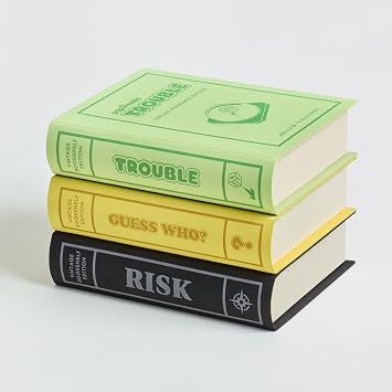 WS Game Company Risk, Trouble, and Guess Who? Vintage Board Game Bookshelf Collection, Classic Board Games for Your Home Decor & Enjoyable Play
