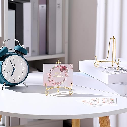 Miniatura 3 de 10 Pack 4 Inch Iron Plate Stands for Display, Plate Holder Display Stand, Gold Easel Stands for Photo, Picture Frame, Decorative Dish, Book and