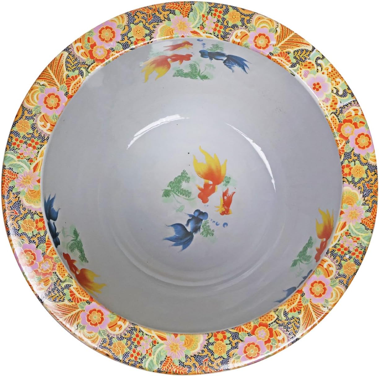 Oriental Furnishings Chinese Porcelain Fishbowl Planters in Satsuma Geishas (12" W x 9" H | Base 7.875")