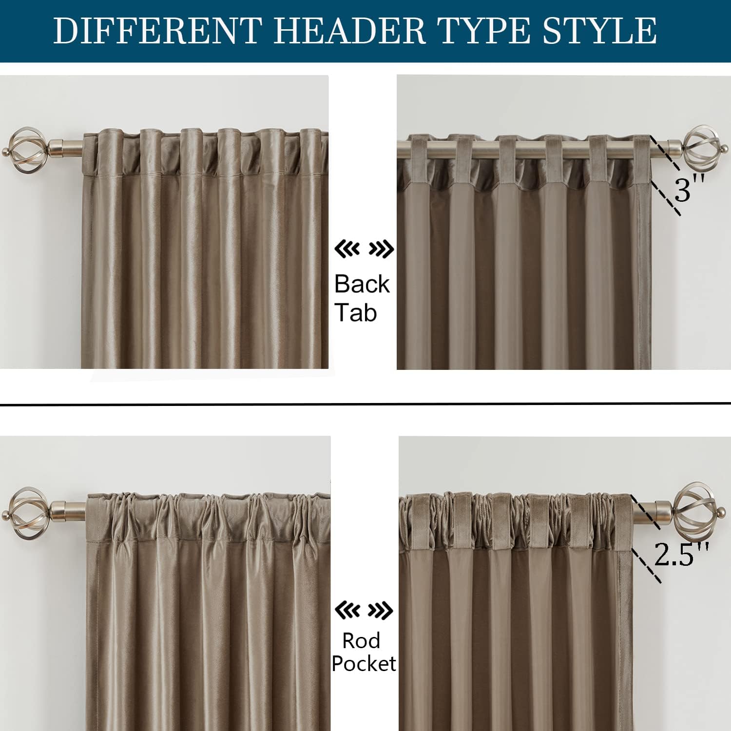 Taupe Curtains 96 inch for Living Room,2 Panels Velvet Drapes Blackout Rod Pocket Back Tab Window Treatment Room Darkening Decorative Thick Curtains for Bedroom