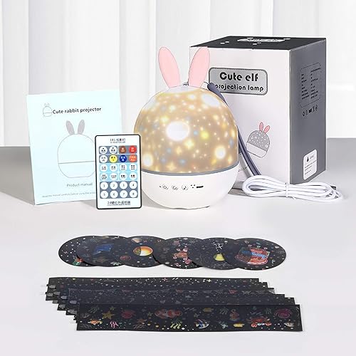 Miniatura 7 de Luz nocturna para niños proyector giratorio de luz nocturna estrellada con control remoto 6 películas recargable por USB calma música lámpara de